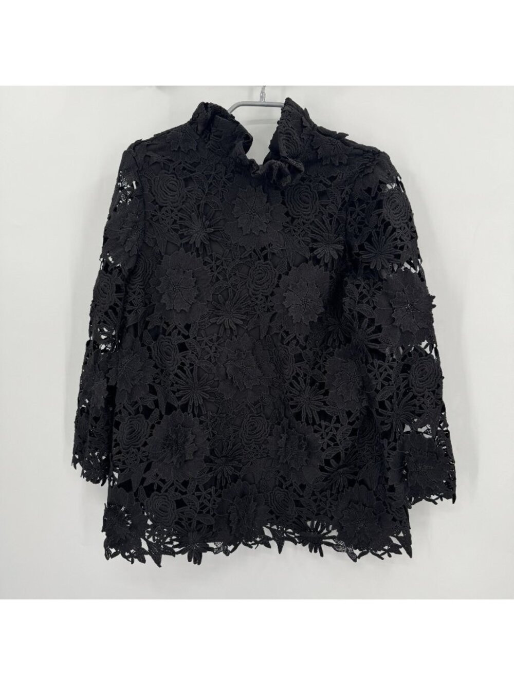 Tuckernuck Black Guipure Lace Faye Blouse XXS 2XS Sleeveless Top Ruffle Bow Tie